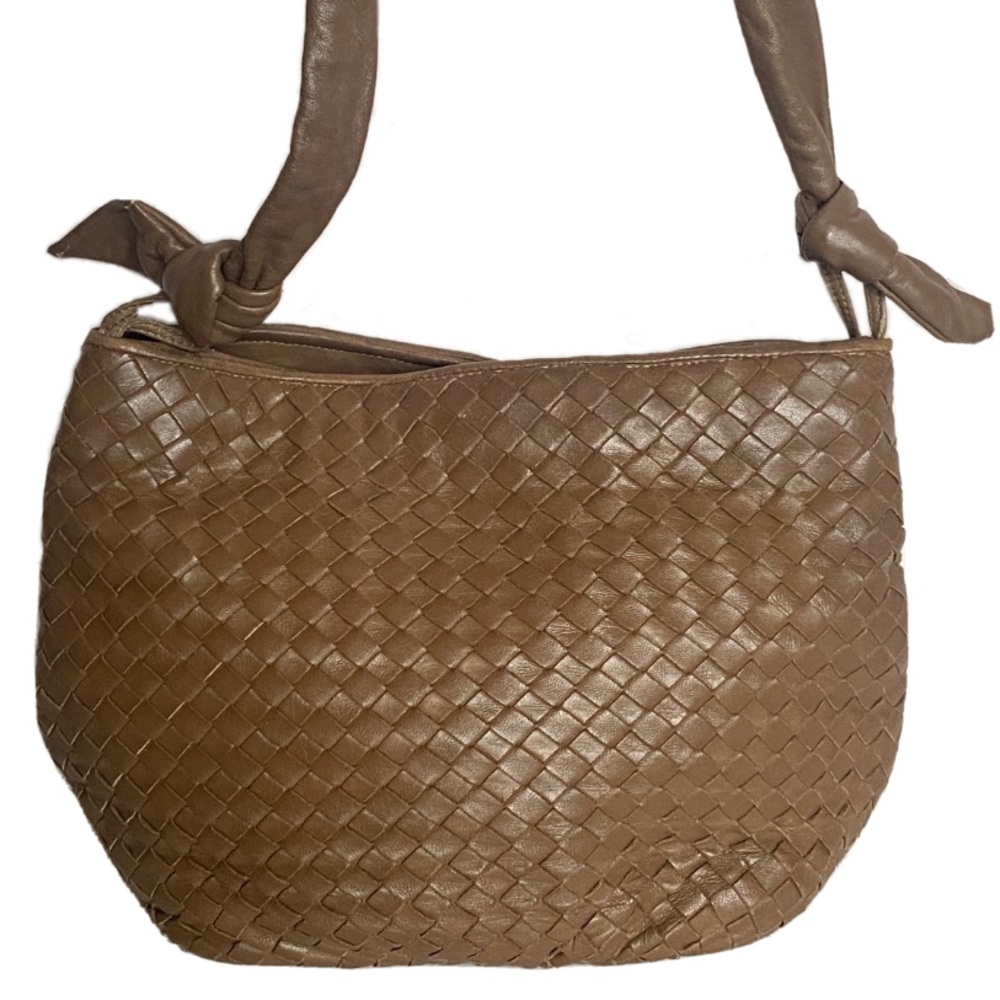 Vtg Woven Leather Purse Vintage Shoulder Bag Crossbody Intrecciato Tan Brown